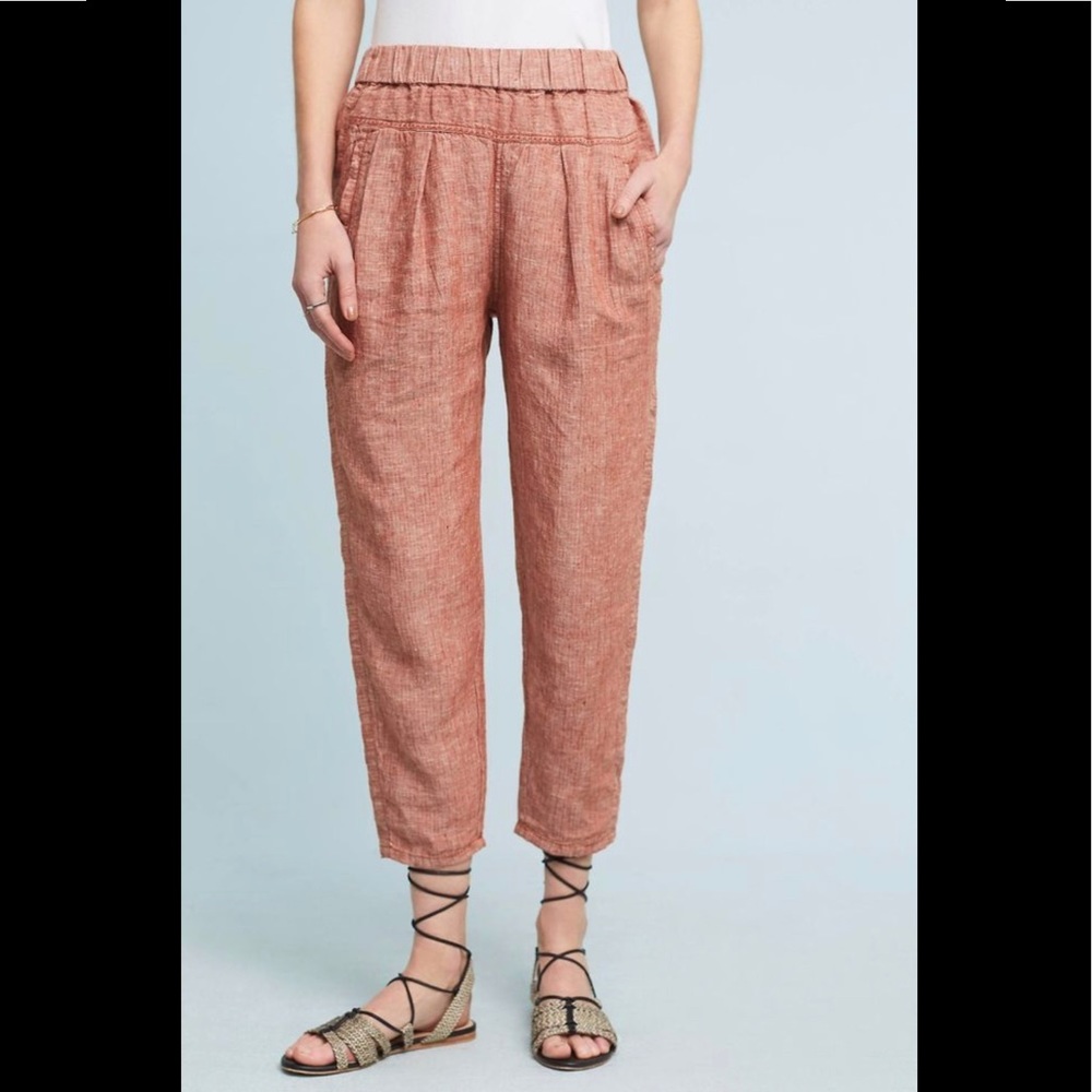 Anthropologie Orange Striped Linen Cropped Pants L